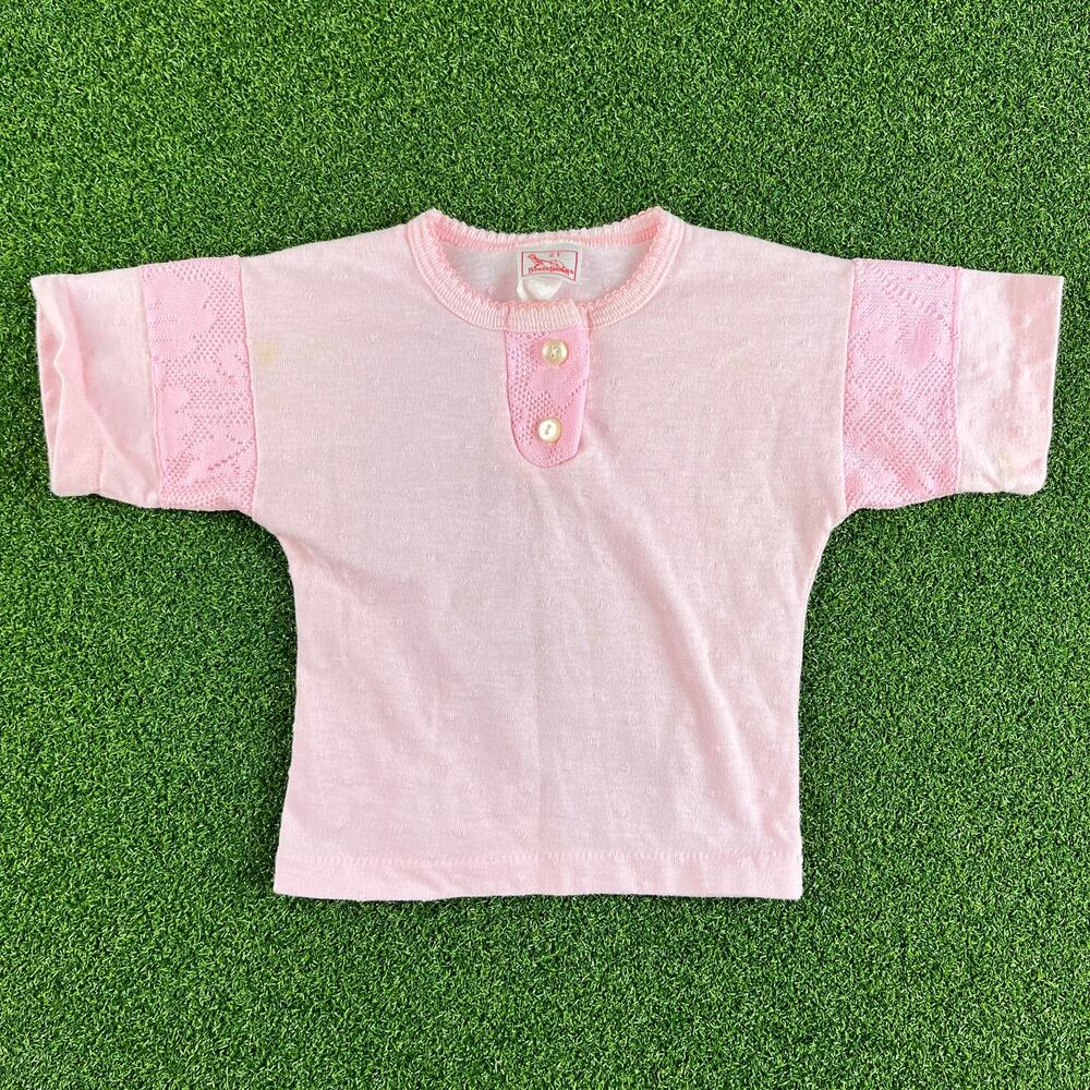 Vintage Buster Brown Toddler Pink Short Sleeve Henley T-Shirt Sz 2T